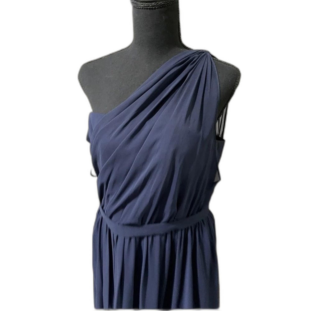 Alfred Angelo 7243 Navy Blue One Shoulder Chiffon Bridesmaid Formal Gown Dress - Picture 4 of 6